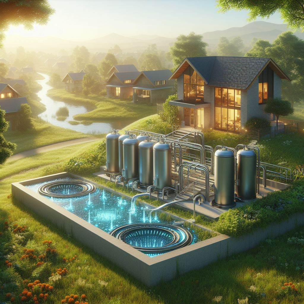 Experience the future of waste management in our hyper-realistic depiction of a cutting-edge Automated Wastewater Treatment System (AWTS) set in a serene residential landscape. This AI-generated image, rendered at 1920 by 1080 pixels, showcases the seamless integration of technology and nature, emphasizing the importance of upgrading septic systems for a cleaner, more sustainable New Year. The forefront presentation of the AWTS, with meticulous attention to detail in its design, textures, and lighting, symbolizes the evolution of eco-conscious waste management practices. Witness the harmonious blend of futuristic innovation amidst a picturesque setting, where the sophistication of the system complements the surrounding environment, inspiring a vision for a more efficient and environmentally friendly 2024.